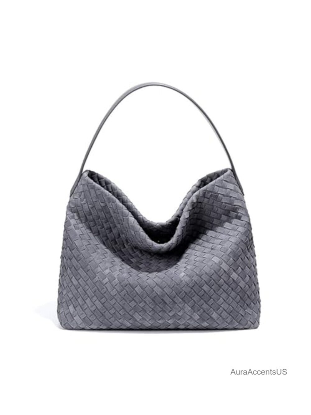 Faux Suede Braided Tote Bag Crescent Shoulder Hobo Purse